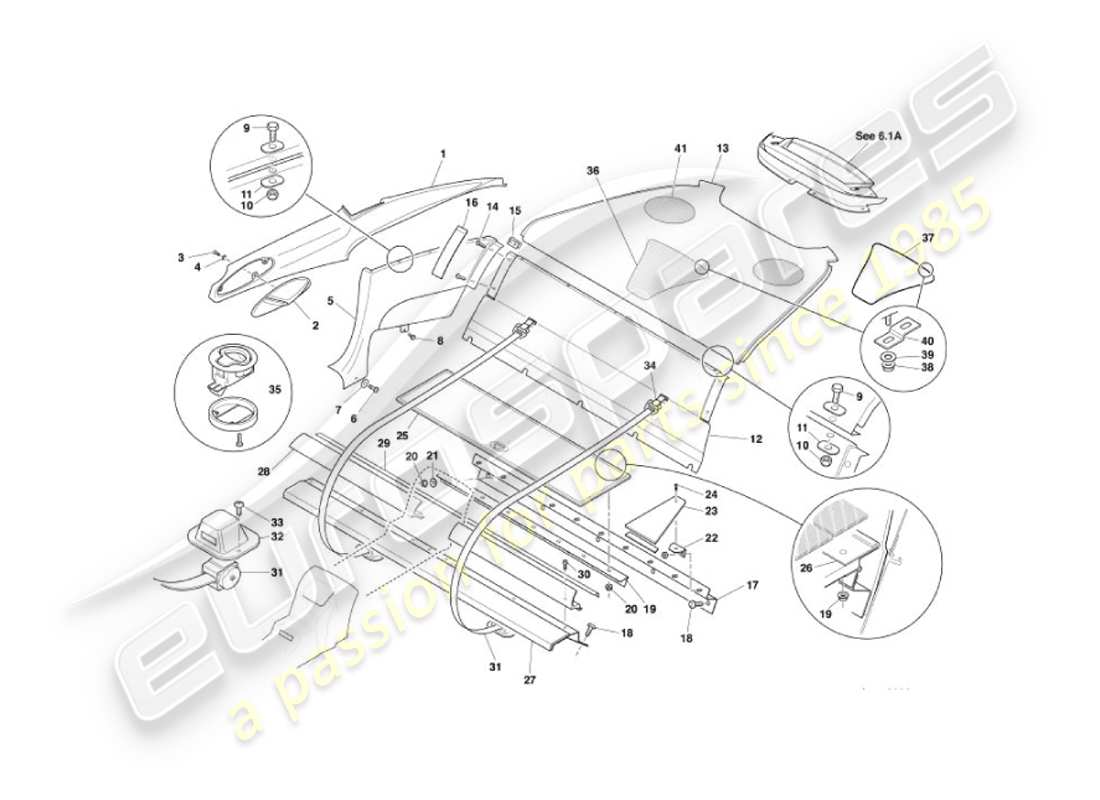 aston martin vanquish (2002) rear trim, 2 + 0 part diagram