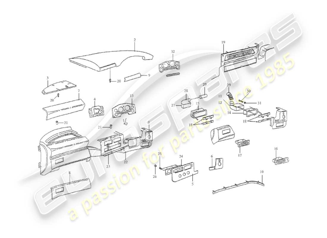 aston martin v8 virage (1999) dash housing, volante part diagram