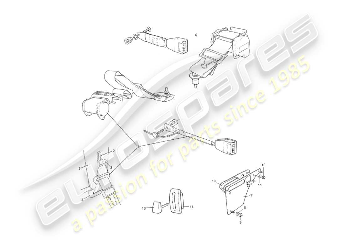 aston martin v8 virage (2000) interior fittings, seat fittings & european seats part diagram