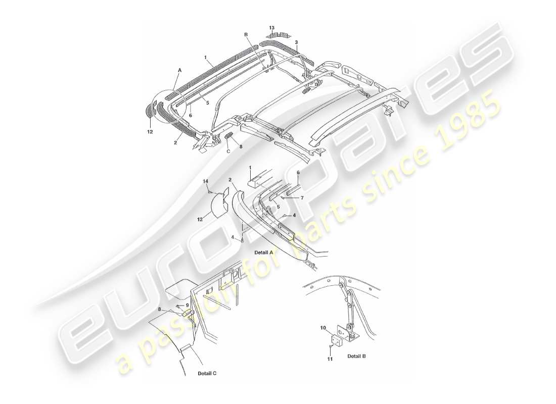 aston martin v8 virage (1999) hood assembly part diagram