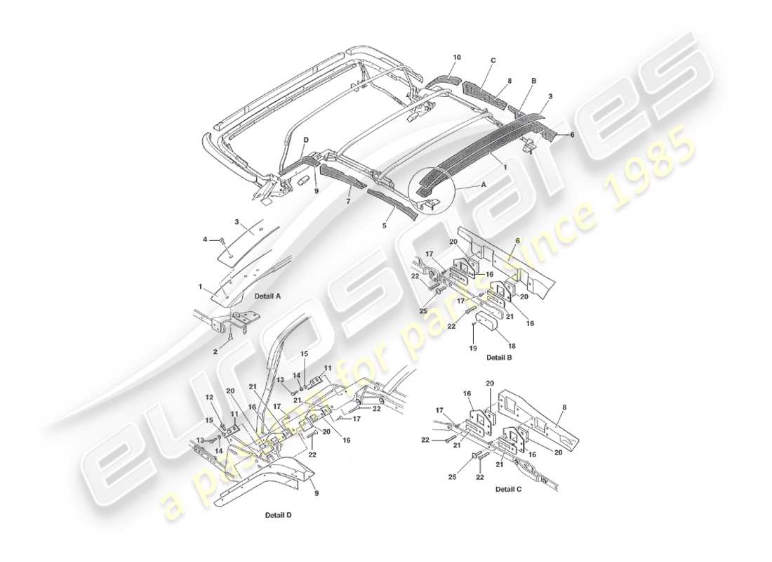 aston martin v8 virage (2000) hood assembly parts diagram
