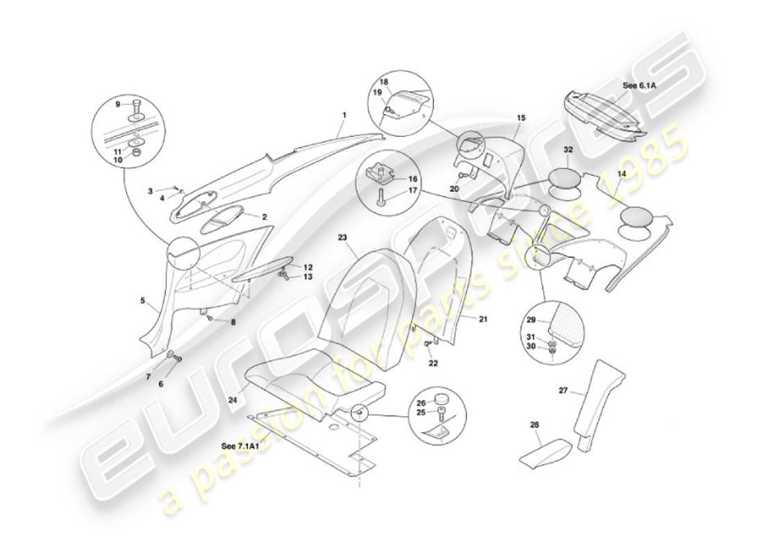 aston martin vanquish (2007) rear trim, 2+2 part diagram