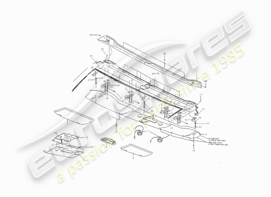 aston martin v8 virage (2000) header rail, volante part diagram