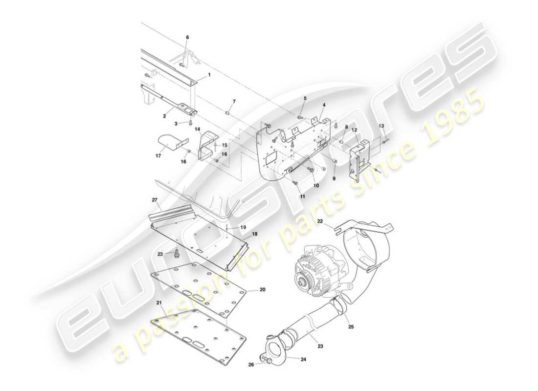 aston martin vanquish (2002) heat deflector & shields part diagram