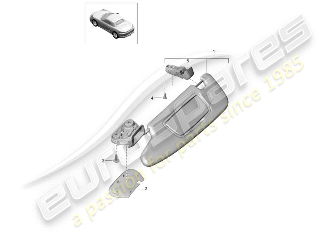 porsche 2024 (718 boxster) sun vizors leather alcantara part diagram