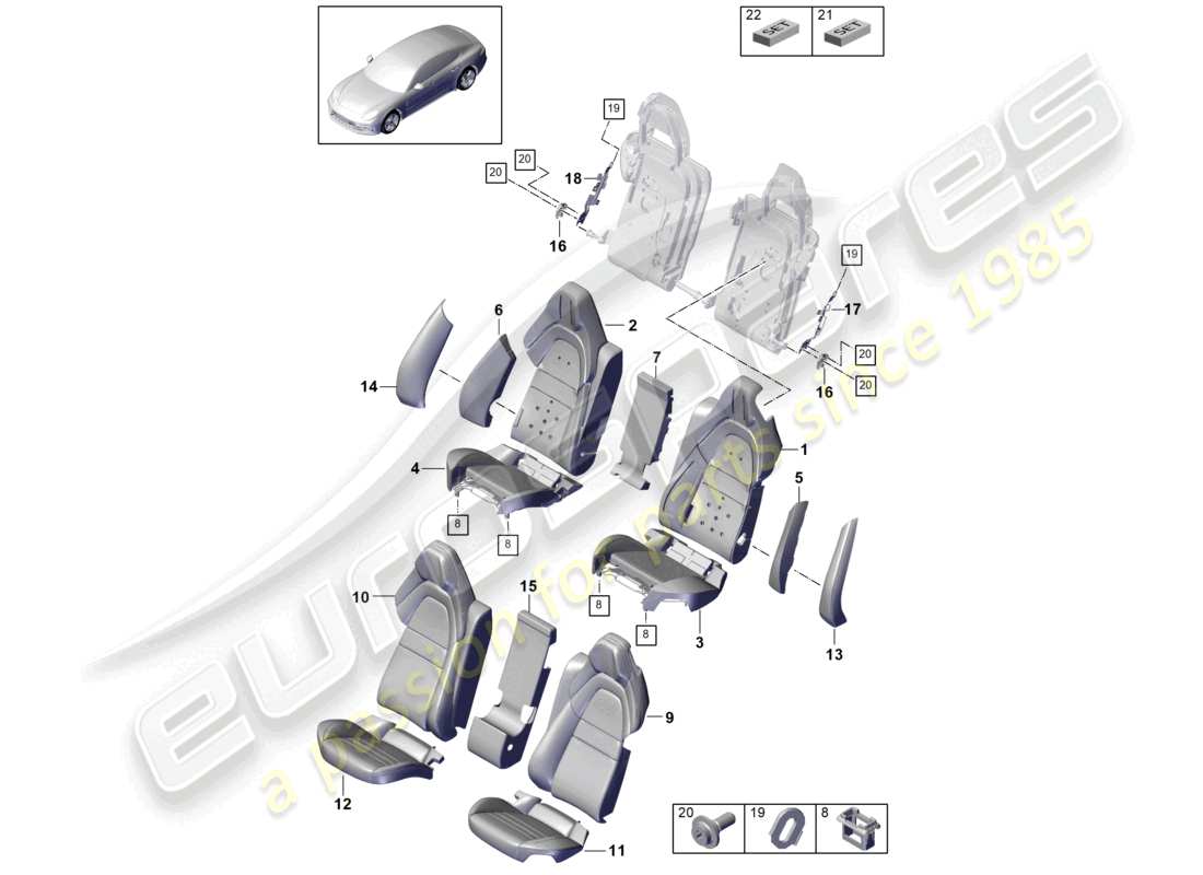 porsche 2023 (panamera 971-2) seat rear for vehicles with extended wheelbase comfort version foam part seat covers part diagram
