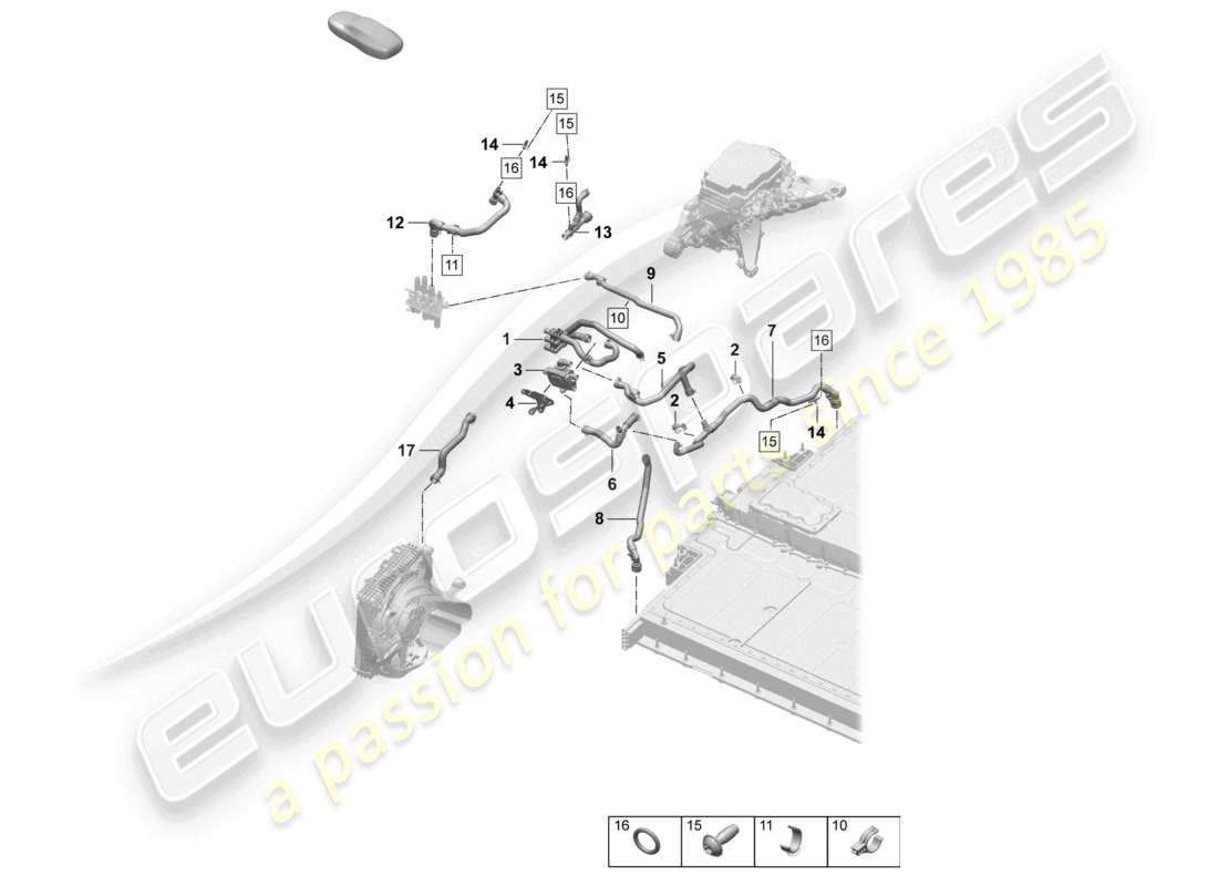 porsche 2025 (taycan 9j1-2) drive cooling front axle high-voltage battery part diagram
