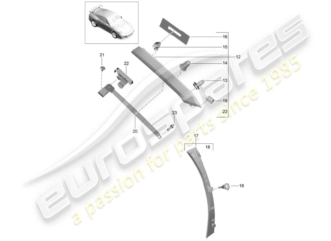 porsche 2021 (991-2 r/gt3/rs) a-pillar trims part diagram