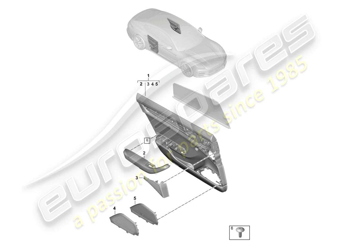 porsche 2024 (panamera 976) door panel rear doors with sun roller blind leatherette/leather part diagram