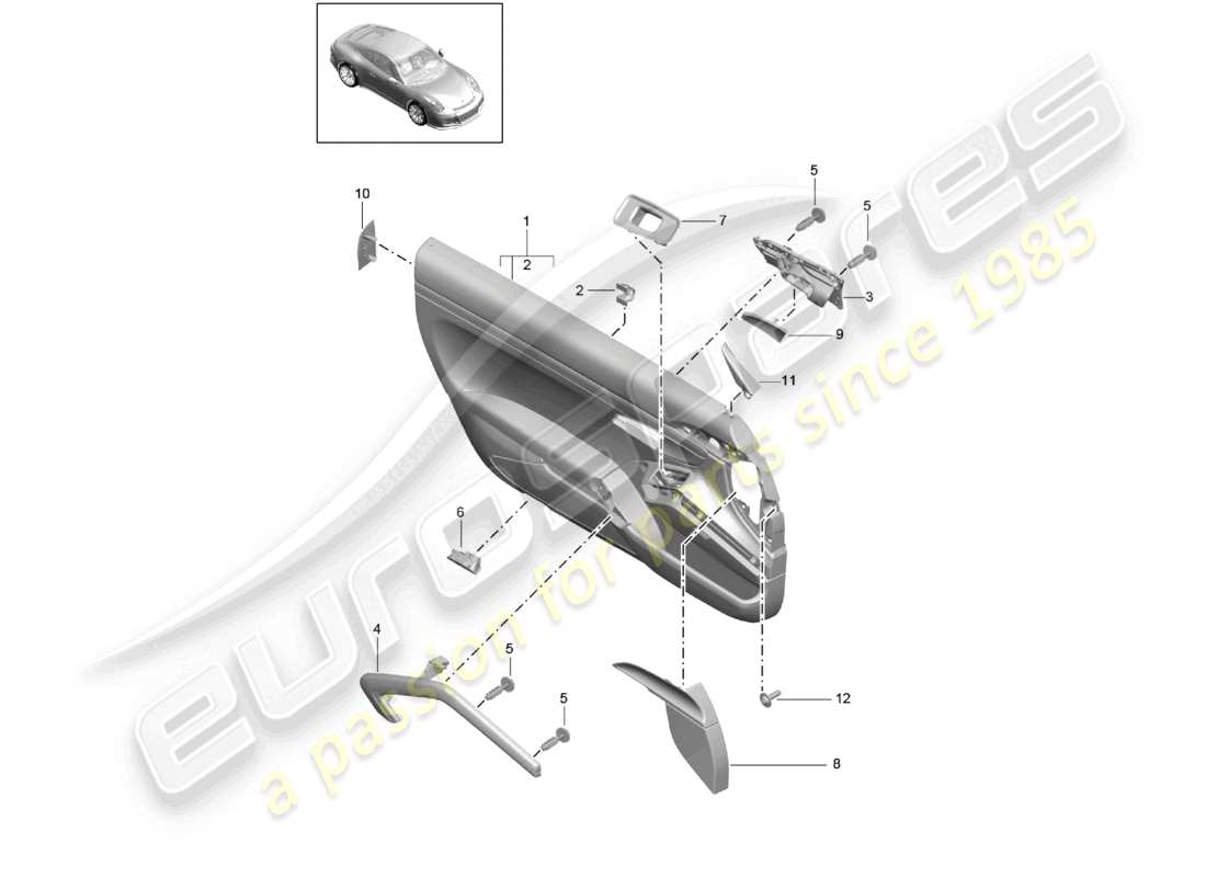 porsche 2021 (991-2 r/gt3/rs) door panel gt3 accessories trim panel for door trim lackiert touring paket 2. generation d - mj 2018>> part diagram
