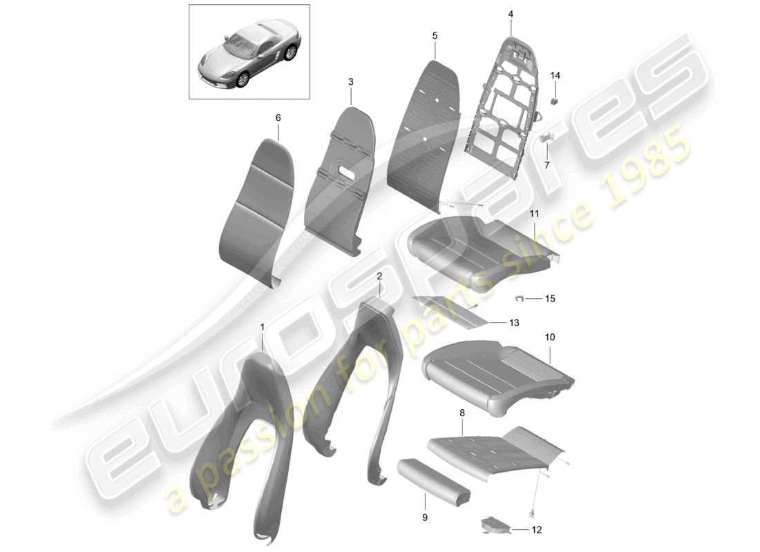porsche 2026 (718 boxster) foam part seat covers sports seat part diagram