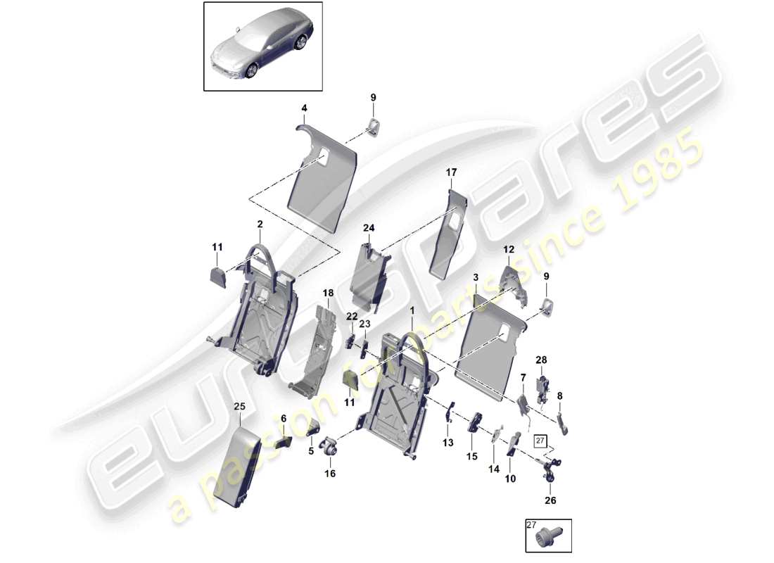 porsche 2021 (panamera 971-2) back seat backrest trim accessories comfort version sport version part diagram