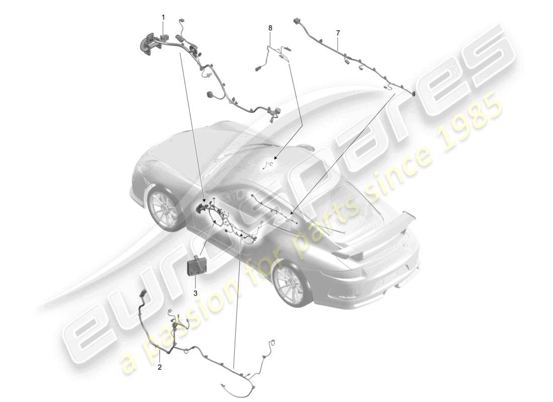 porsche 2021 (991-2 r/gt3/rs) wiring looms doors centre console glove box control units doors d >>- mj 2017 part diagram