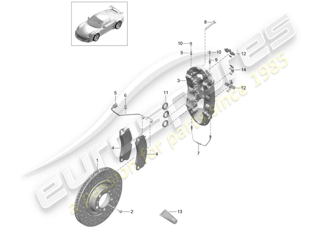 porsche 2021 (991-2 r/gt3/rs) disc brake pccb front axle d - mj 2018>> part diagram