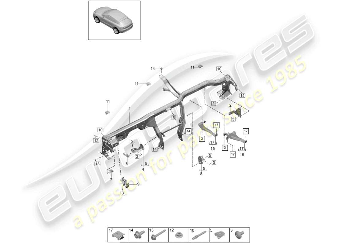 porsche 2023 (macan) retaining frame dashboard part diagram
