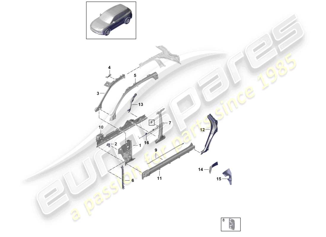 porsche 2021 (cayenne e3 9ya/9yb) side part front, inner part diagram