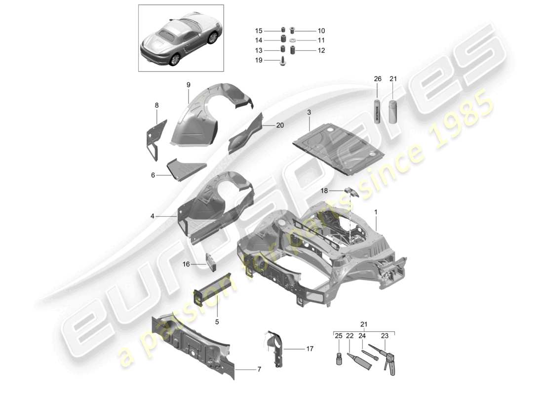 porsche 2023 (718 boxster) rear end part diagram