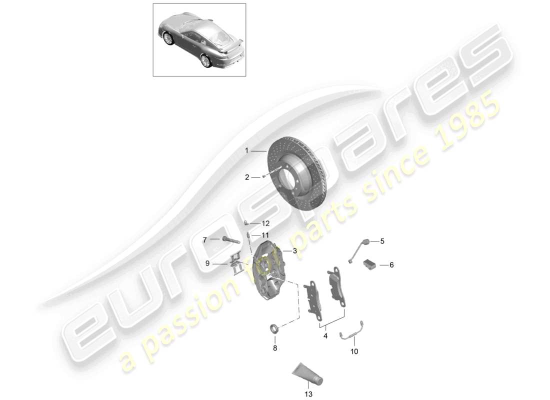 porsche 2021 (991-2 r/gt3/rs) disc brake rear axle pccb d - mj 2018>> part diagram