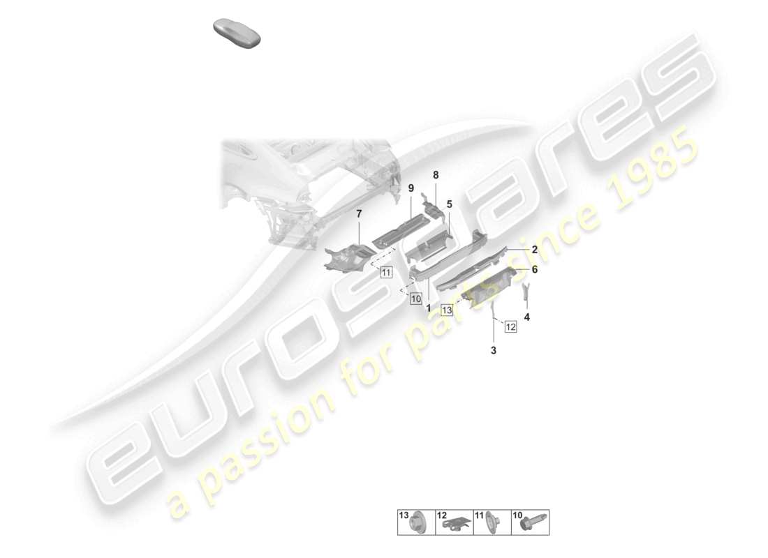 porsche 2024 (992-1) bumper carrier rear and heat shield sport design package part diagram
