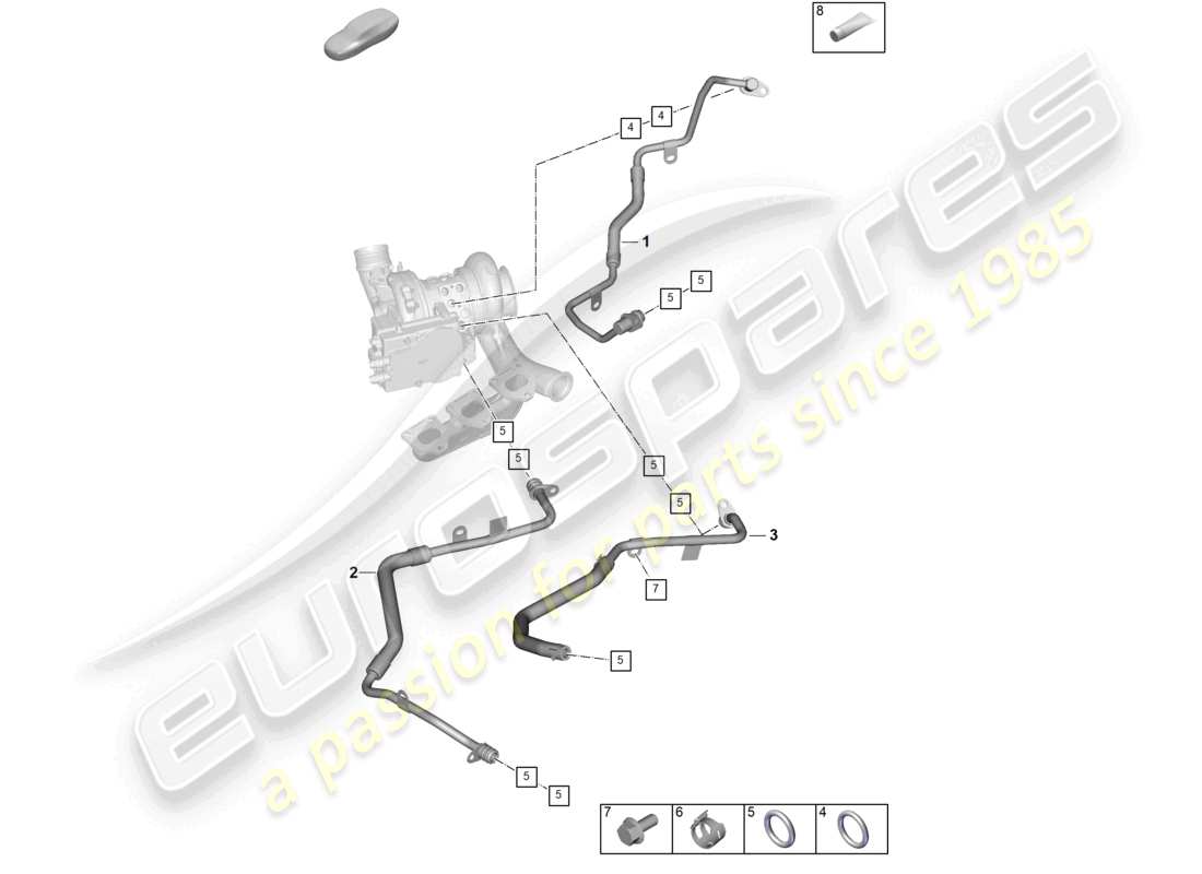 porsche 2025 (992-2) exhaust gas turbocharger oil pipe part diagram