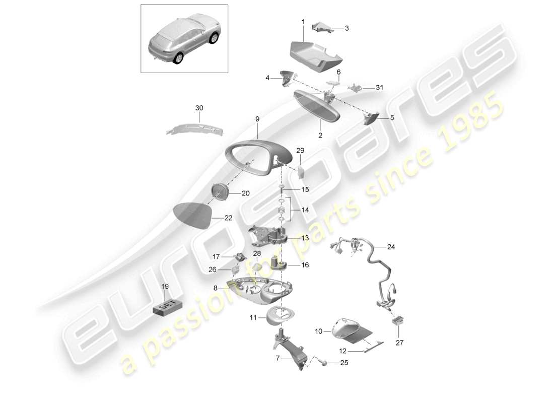 porsche 2021 (macan) interior mirror exterior mirror accessories part diagram