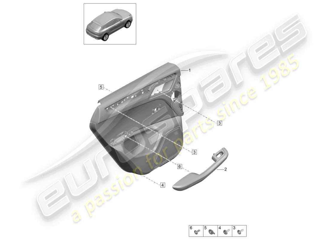 porsche 2021 (macan) door trim panels rear doors for models with leatherette trim two-colour interior lighting basic part diagram