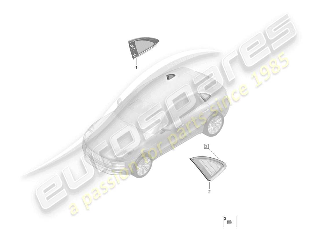 porsche 2021 (macan) side window (non-opening) for rear side panel part diagram