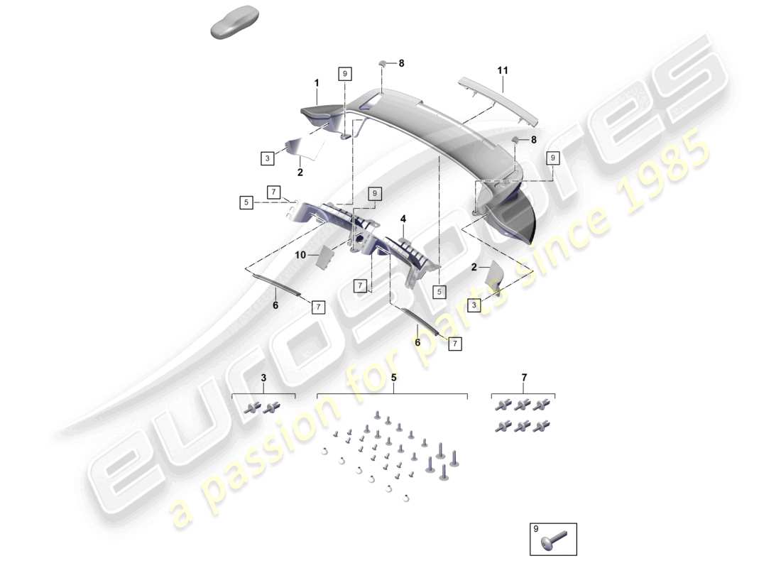 porsche 2020 (992-1 turbo / s) rear spoiler lower part part diagram