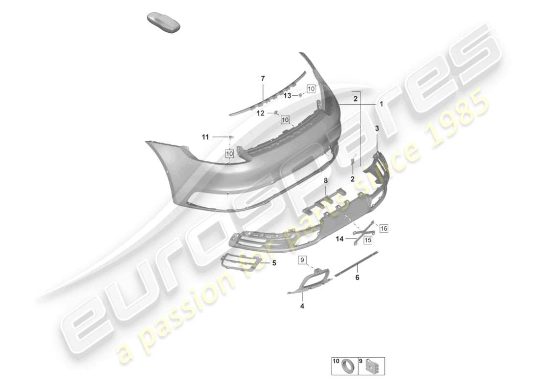 porsche 2021 (992-1) bumper rear sport exhaust system with: accessories part diagram