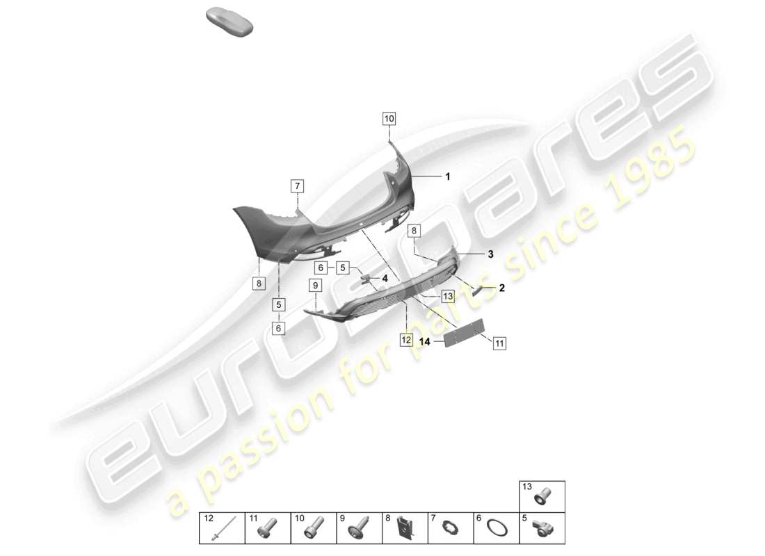 porsche 2026 (taycan 9j1-2) bumper rear for equipment variant: basic part diagram