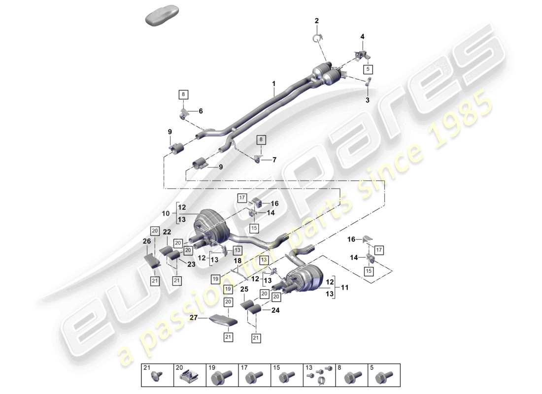 porsche 2025 (panamera 976) exhaust system front silencer rear silencer tailpipe part diagram