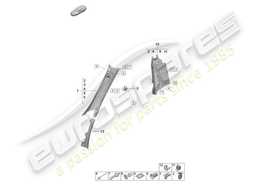 porsche 2023 (992-1 gt3/rs/st) a-pillar trim b-pillar trim parts diagram