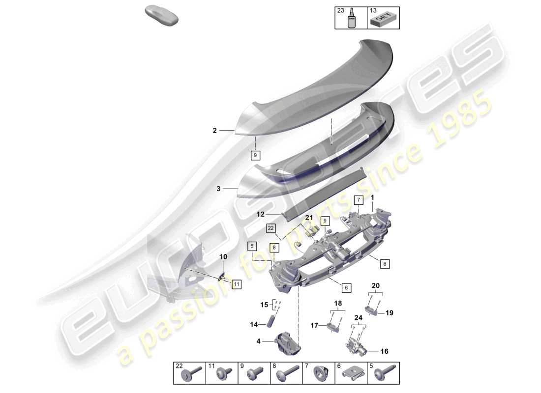 porsche 2023 (992-1 turbo / s) rear spoiler part diagram