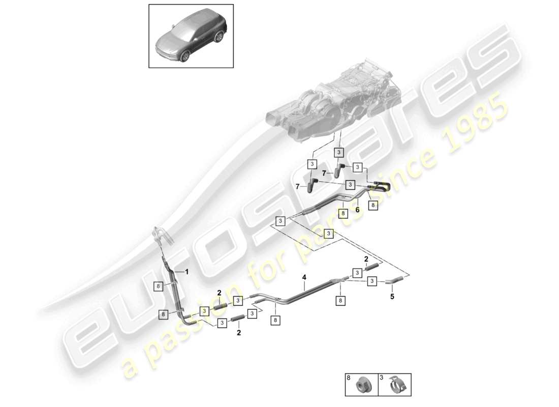 porsche 2021 (cayenne e3 9ya/9yb) coolant pipe underbody part diagram