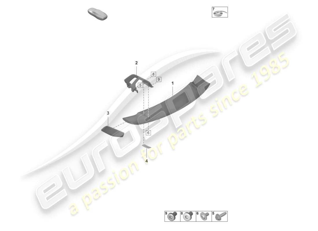 porsche 2023 (992-1 gt3/rs/st) rear spoiler part diagram