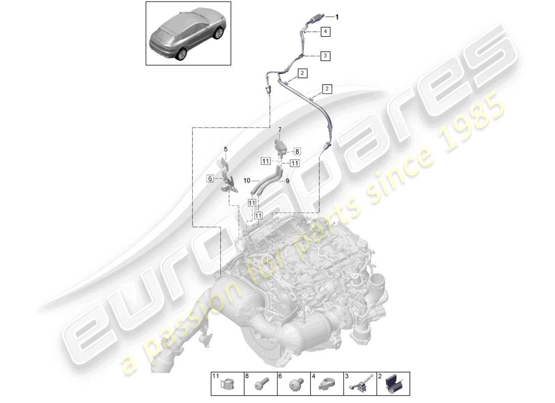 porsche 2021 (macan) pressure difference sender exhaust gas temperature sender for vehicles with a petrol particulate filter part diagram
