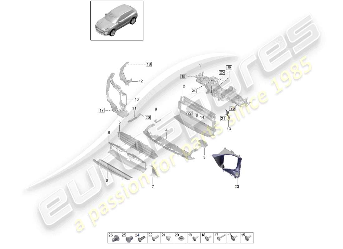 porsche 2021 (macan) carrier r4 tfsi cooler for coolant air guide and lock carrier part diagram