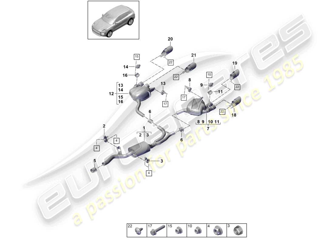 porsche 2021 (macan) exhaust system exhaust pipe rear silencer part diagram
