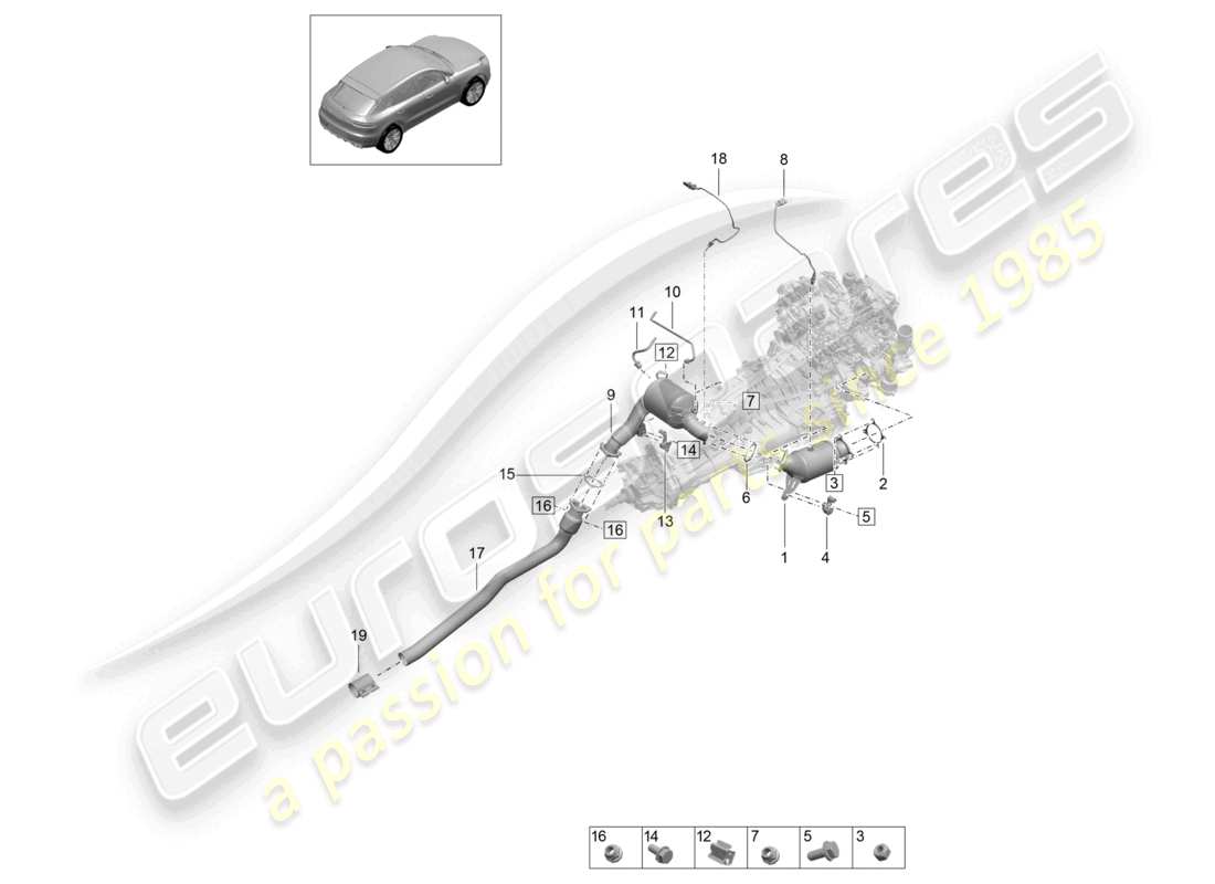 porsche 2021 (macan) catalytic converter petrol particulate filter lambda probe part diagram