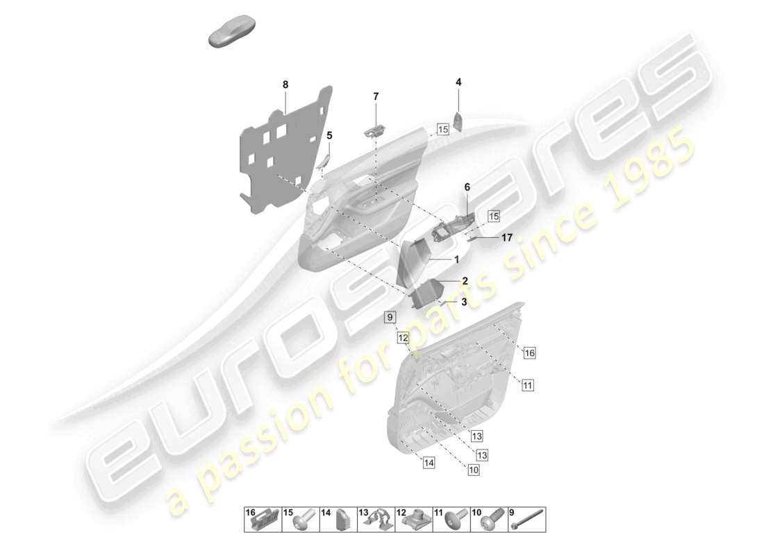 porsche 2020 (taycan 9j1-1) door panel front accessories fasteners part diagram