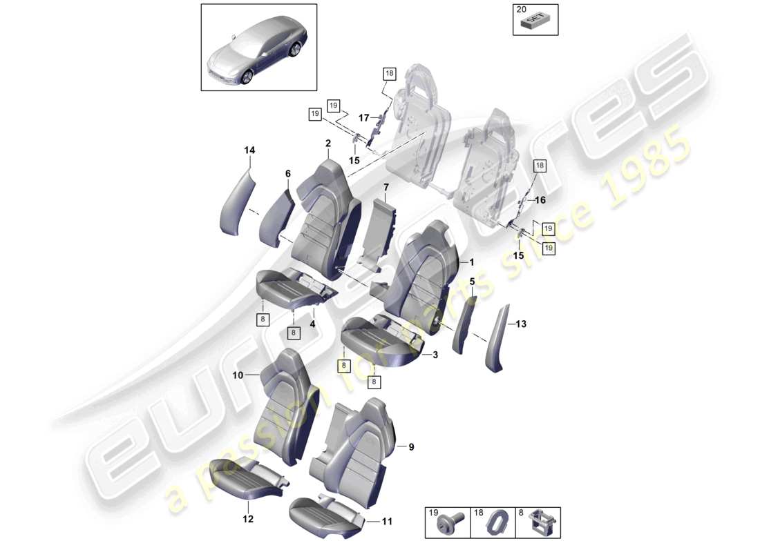 porsche 2021 (panamera 971-2) seat rear standard seat sport version foam part backrest covers seat covers part diagram