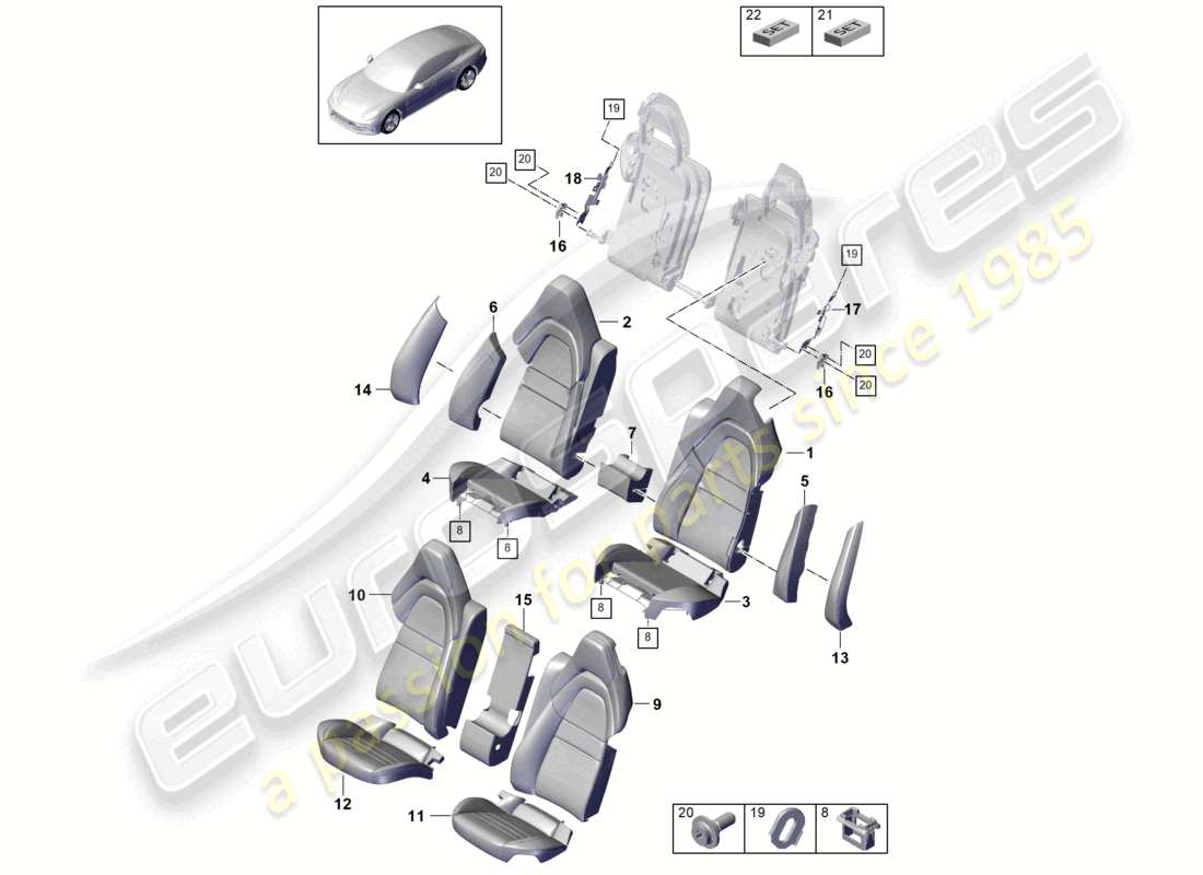 porsche 2021 (panamera 971-2) seat rear comfort seat comfort version foam part backrest covers seat covers part diagram