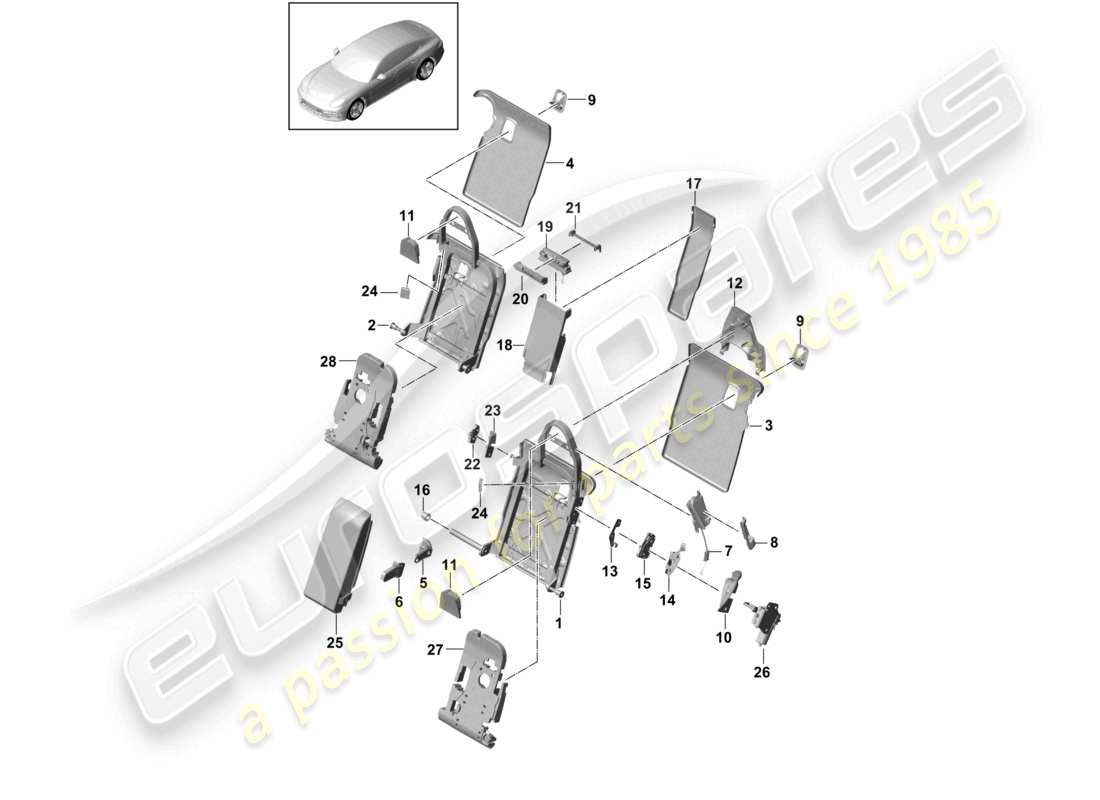 porsche 2023 (panamera 971-2) back seat backrest premium trim accessories comfort version sport version part diagram