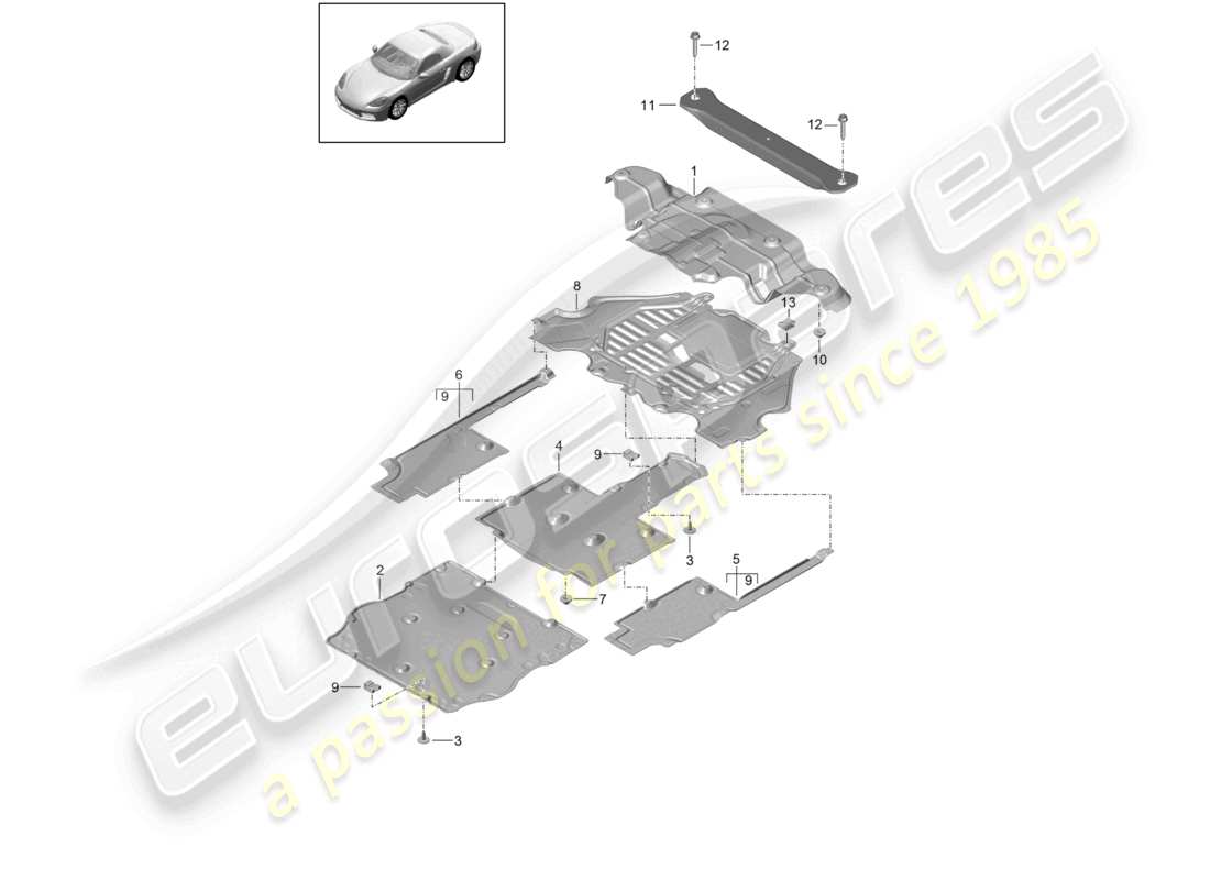 porsche 2026 (718 boxster) trim underbody part diagram