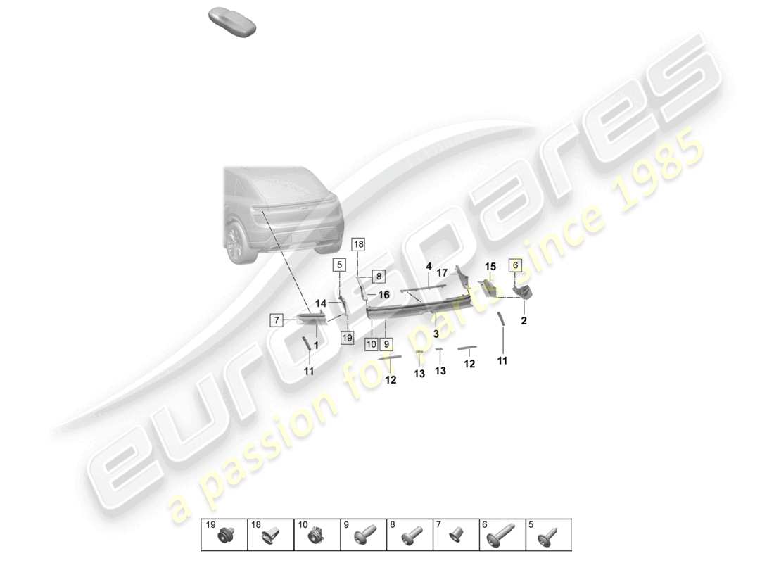 porsche 2026 (macan-e) rear light licence plate light rear light reflector additional brake light part diagram