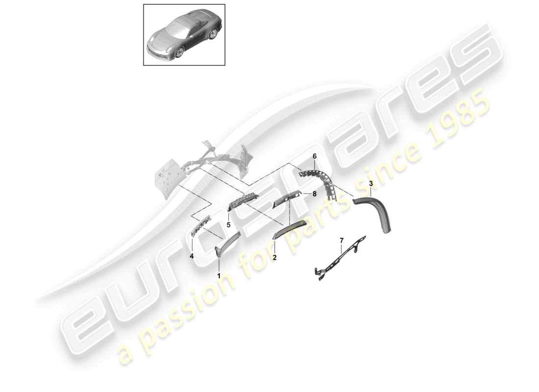 porsche 2021 (991-2 r/gt3/rs) convertible top gaskets part diagram