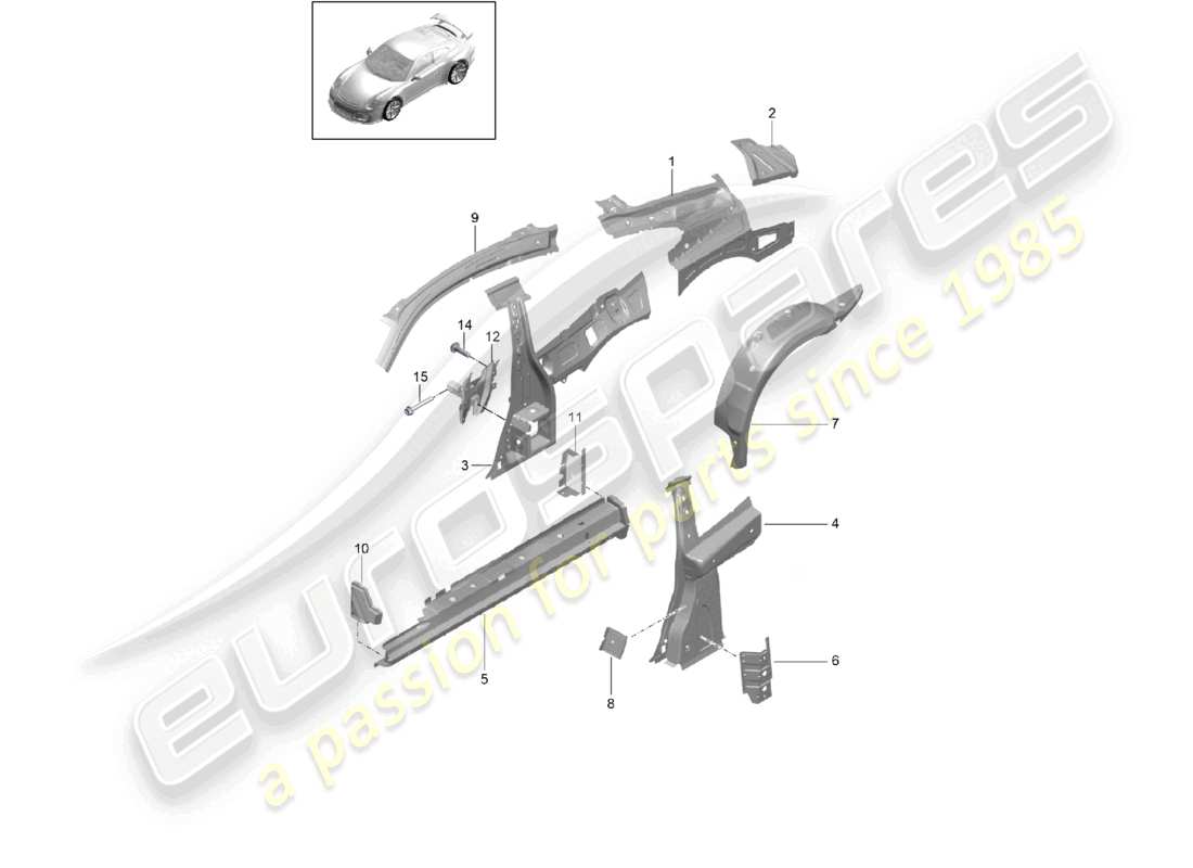 porsche 2021 (991-2 r/gt3/rs) side part inner part diagram