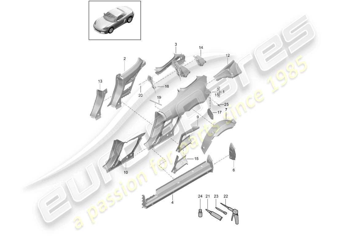 porsche 2023 (718 boxster) side part part diagram