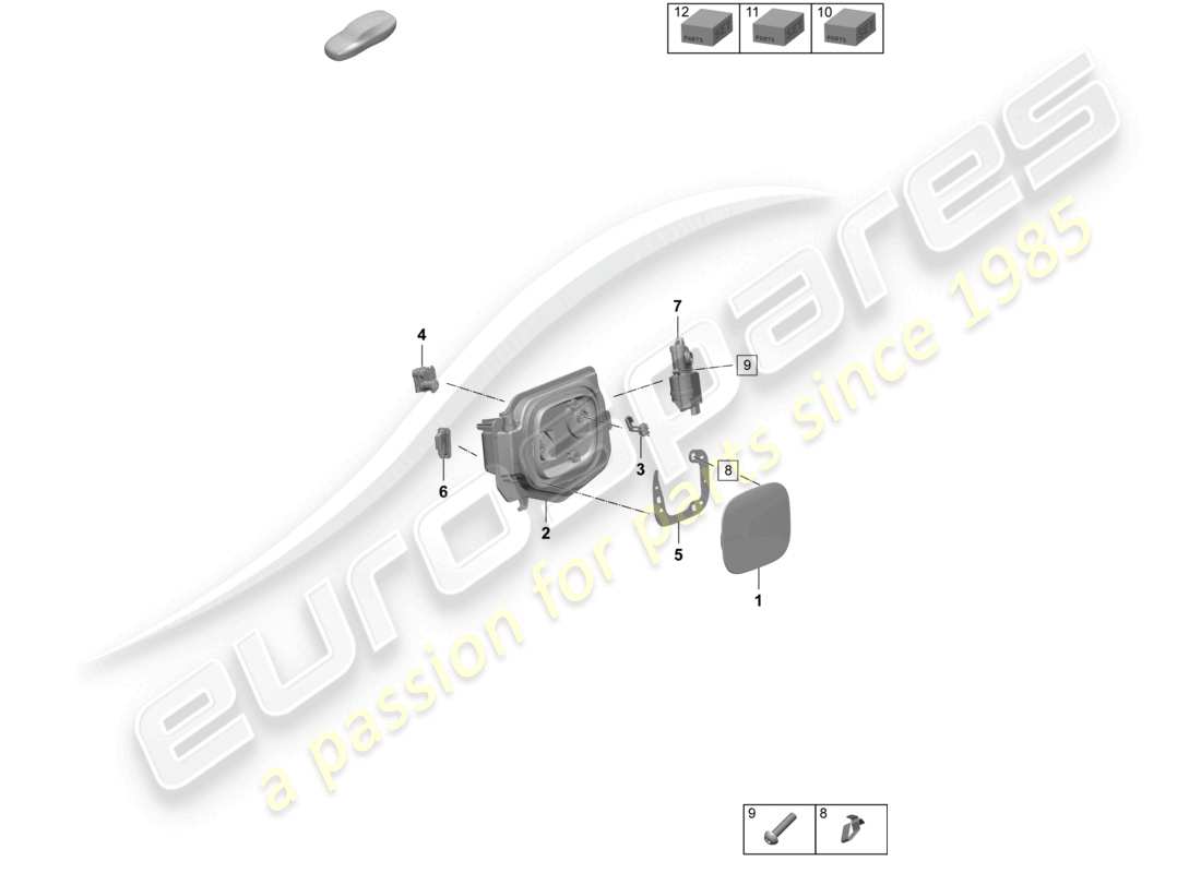 porsche 2024 (macan-e) charging flap module left a. right charging socket flap part diagram