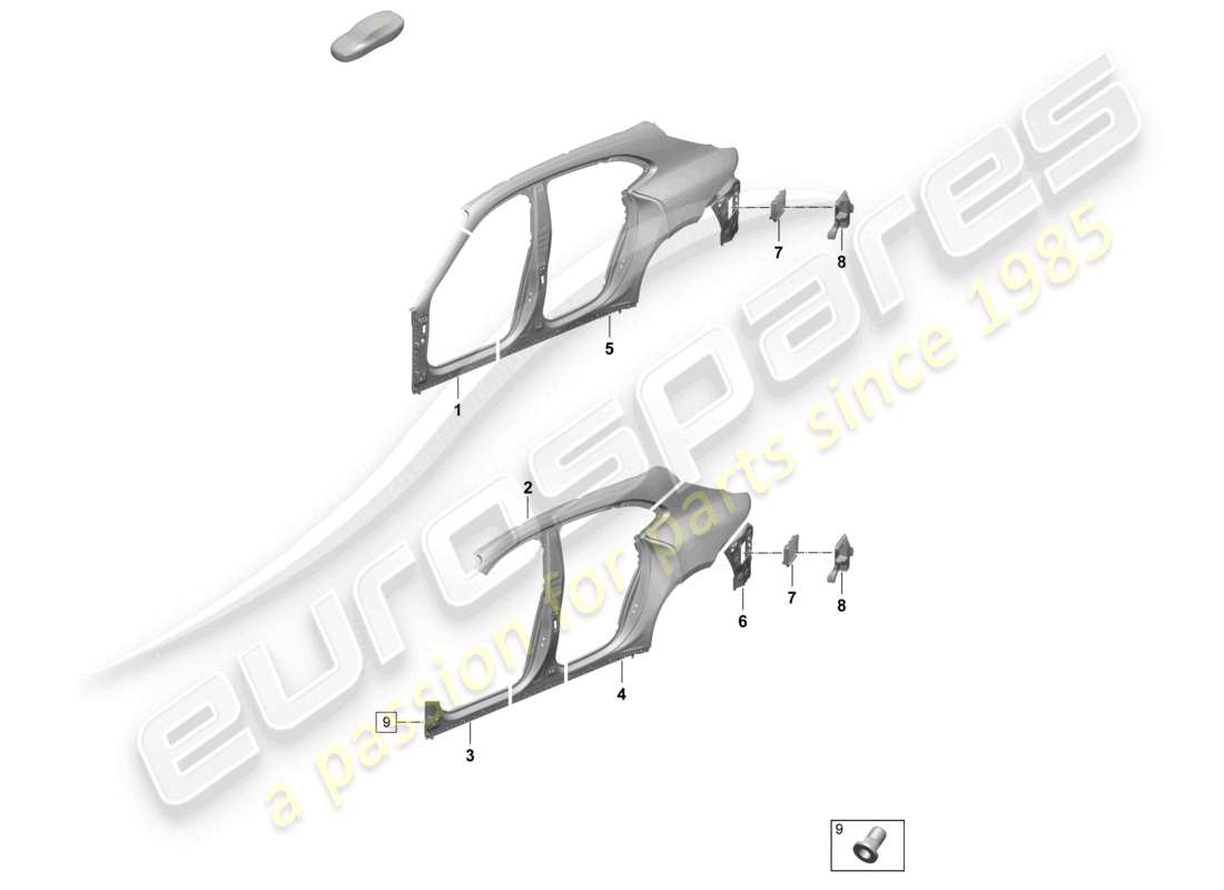 porsche 2025 (taycan 9j1-2) sectional part - side panel rear cross panel part diagram